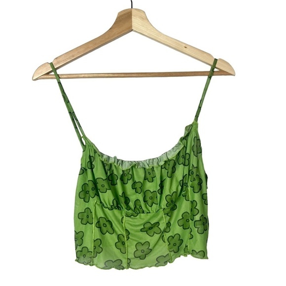 Boutique Y2K Green Floral Mesh Cropped Tank Top XL - Picture 1 of 3